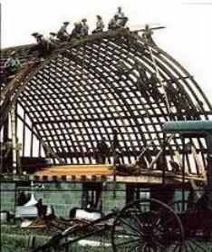 
The Amish men work at a barn raising in Lancaster County, Penn.
